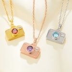 Personalized Camera Birthstone Dual Photo Locket Necklace Dainty Jewellery Birthday Anniversary Gift for Mom Woman