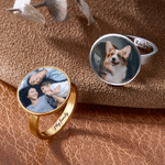 Personalised Photo Ring with Inner Band Name Engraving Memory Jewellery Daily Wear Birthday Memorial Gift for Family Couple Pet Owner