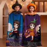 Manta personalizada con diseño de personajes de dibujos animados de Halloween y nombre regalo de fiesta de Halloween para niños y niñas