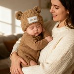 Gepersonaliseerde schattige beer oren winddicht bont muts met borduren naam Baby Shower Gift voor baby peuter