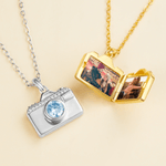 Personalized Camera Birthstone Dual Photo Locket Necklace Dainty Jewellery Birthday Anniversary Gift for Mom Woman