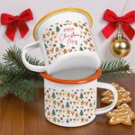 Personalized Gingerbread Man Christmas Tree Reindeer 12 oz Multicolor Rim Enamel Mug with Name Christmas Party Gift for Kids