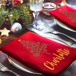 Personalised Christmas Tree 100% Cotton Red Napkins with Name Party Home Decor Christmas Gift for Family Friends