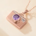 Personalized Camera Birthstone Dual Photo Locket Necklace Dainty Jewellery Birthday Anniversary Gift for Mom Woman