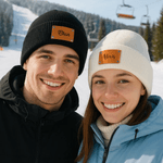 Henkilökohtainen PU nahka etiketti pehmeä neulottu pipo hattu nimi talvi lisävaruste syntymäpäivälahja miehille naisille perheelle