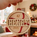 Personalized Basketball Soccer Ball Sports Wooden Christmas Ornament with Name Number and Year Christmas Gift for Ball Sports Enthusiasts