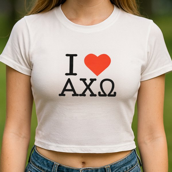 Personalised Multicolor I Love Baby Tee Crop Top with Sorority Name Sorority Bid Day Initiation Gift for Friends Girls | Callie × Affinity Licensing