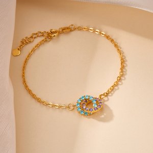 Personalised Eternal Interlocking Circle Birthstones Bracelet Birthday Gift for Her