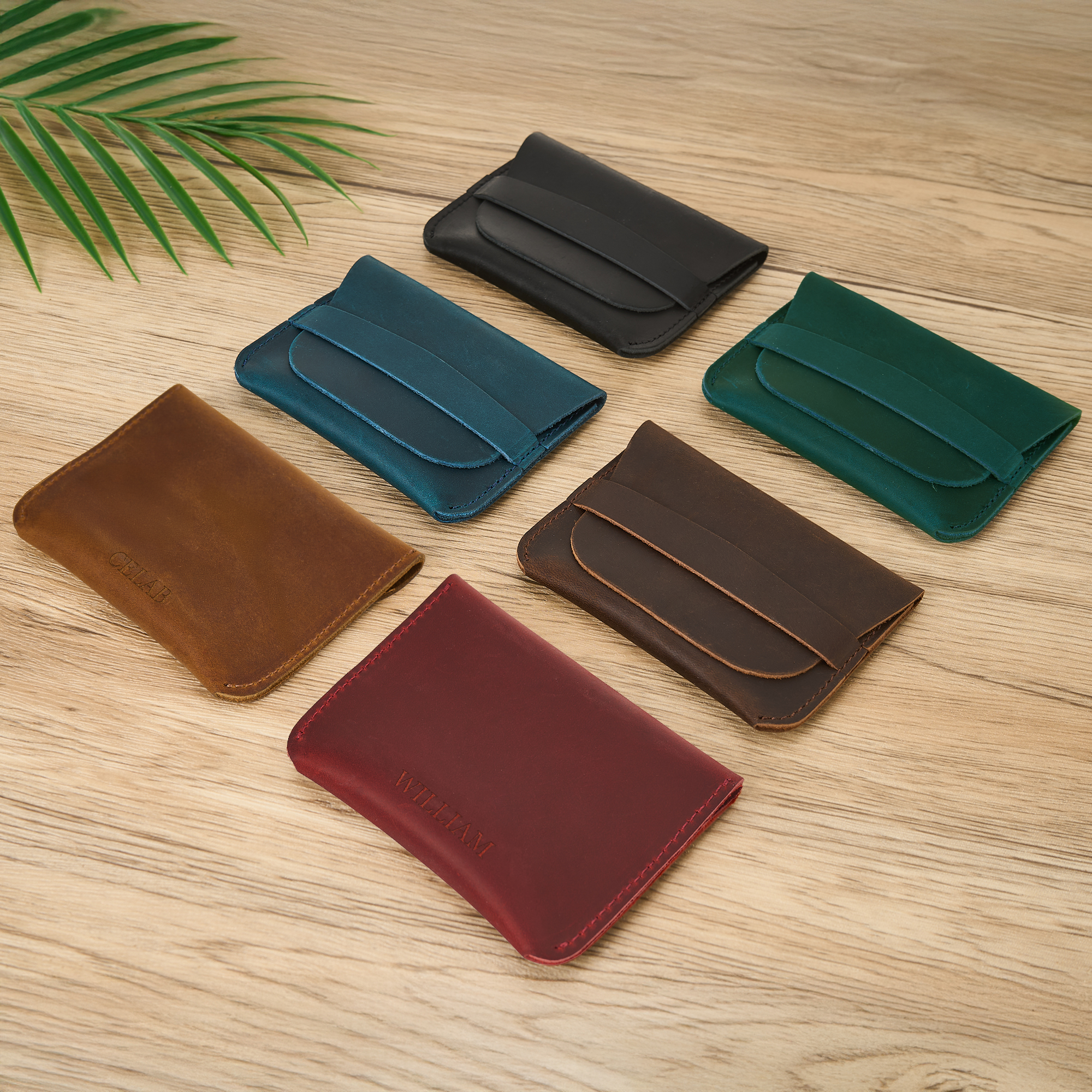 Personnalisé Minimal Crazy Horse Leather Wallet with Name Portable Accessories Travel Birthday Christmas Gift for Family Friends Colleagues