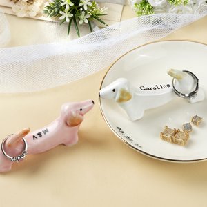Personalisierte Dackel Hund keramische Trinket Dish Ring Halter mit Text Geburtstag Hochzeit Jahrestag Geschenk für Frauen verlobt Paare