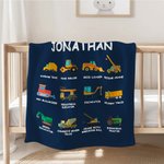 Personalized Work Vehicles Construction Trucks Kids Blanket with Name for Boys Girls Truck Lover Couch Sofa Bed Decor