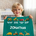 Personalized Work Vehicles Construction Trucks Kids Blanket with Name for Boys Girls Truck Lover Couch Sofa Bed Decor