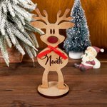 Gepersonaliseerde Houten Rode Neus Rendier Kerst Tafeldecoratie met Naam Feest Decoratie voor Thuis Kerstcadeau voor Familie en Kinderen