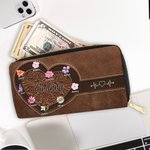 Personalized Retro Pattern Birth Flower Waterproof PU Leather Wallet with 1-12 Names and Zipper Anniversary Birthday Gift for Mom Grandma