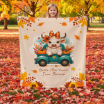 Personalized Highland Cow Pumpkin Cozy Throw Blanket with Name Home Decor Autumn Thanksgiving Birthday Gift for Highland Cow Lovers