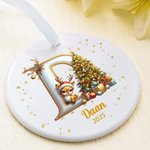 Gepersonaliseerd Rendier Kerstboom Initiaal Hartvormig Keramisch Kerstornament met Naam en Jaar Kerstdecoratie Cadeau voor Familie en Vrienden