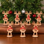 Gepersonaliseerde Houten Rode Neus Rendier Kerst Tafeldecoratie met Naam Feest Decoratie voor Thuis Kerstcadeau voor Familie en Kinderen