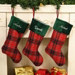 Personalised Plaid Christmas Stocking with Embroidered Name Patch Fireplace Hanging Holiday Decor Christmas Gift for Family