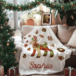 Personalised Colorful Patchwork Element Christmas Tree Santa Claus Soft Throw Blanket with Name Home Decor Christmas Gift for Family Friends