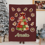 Personalised Colorful Patchwork Element Christmas Tree Santa Claus Soft Throw Blanket with Name Home Decor Christmas Gift for Family Friends