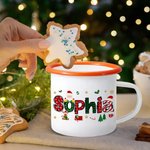 Personalized Santa Claus Elk 12 oz Enamel Mug with Name Home Decoration Christmas Gift for Boys Girls