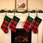 Personalised Plaid Christmas Stocking with Embroidered Name Patch Fireplace Hanging Holiday Decor Christmas Gift for Family