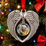 Gepersonaliseerd Retro Hart Vorm Vleugels Foto Ornament Home Decor Vrolijk Kerstcadeau voor Familie Vrienden Huisdierbezitters