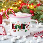 Personalized Santa Claus Elk 12 oz Enamel Mug with Name Home Decoration Christmas Gift for Boys Girls