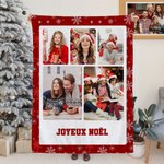Couverture Polaire ou Sherpa Personnalisée avec Texte et 3-9 Photos de Style Collage Décroation de Chambre Cadeau Noël Fête pour Famille Amis