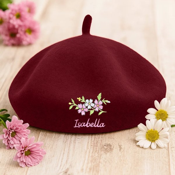  Gepersonaliseerde Baret met Geborduurde Bloemen en Naam Verjaardag of Jubileum Cadeau voor Dames