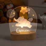 Luz nocturna LED personalizada con nombre y diseño de animales con base de madera decoración para el hogar regalo de cumpleaños para niños y niñas