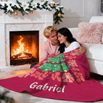 Couverture de Noël Personnalisée avec Nom Texte Motif Floral autour de Sapin Noël Cadeau pour Famille Amis