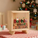 Personalized Santa Claus Elk Design Wooden Clear Piggy Bank Money Box with Name Home Decoration Christmas Gift for Kids