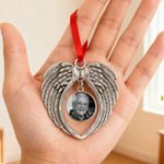 Gepersonaliseerd Retro Hart Vorm Vleugels Foto Ornament Home Decor Vrolijk Kerstcadeau voor Familie Vrienden Huisdierbezitters