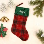 Personalised Plaid Christmas Stocking with Embroidered Name Patch Fireplace Hanging Holiday Decor Christmas Gift for Family