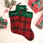 Personalised Plaid Christmas Stocking with Embroidered Name Patch Fireplace Hanging Holiday Decor Christmas Gift for Family