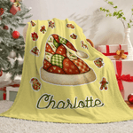 Personalised Colorful Patchwork Element Christmas Tree Santa Claus Soft Throw Blanket with Name Home Decor Christmas Gift for Family Friends