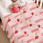 Gepersonaliseerde Bloemen Aardbei Perzik Kers Roze Zachte Deken met Naam Huisdecoratie Verjaardag Kerstcadeau voor Meisjes