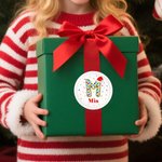 Gepersonaliseerde Waterdichte Kerststickers met Kerstmanmuts Initiaal Naam en Kleurrijk Vuurwerk Ontwerp Feestelijk Kerstcadeau voor Kinderen