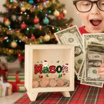 Personalized Santa Claus Elk Design Wooden Clear Piggy Bank Money Box with Name Home Decoration Christmas Gift for Kids