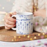 Personalised Toile De Jouy Birth Flower Ceramic Coffee Mug with Nicknames and Names Christmas Thanksgiving Day Birthday Gift for Women