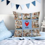 Taie d'oreiller personnalisée We Love You Multicolore avec 9 photos Décoration d'intérieur Anniversaire Pendaison de crémaillère Cadeau pour la famille