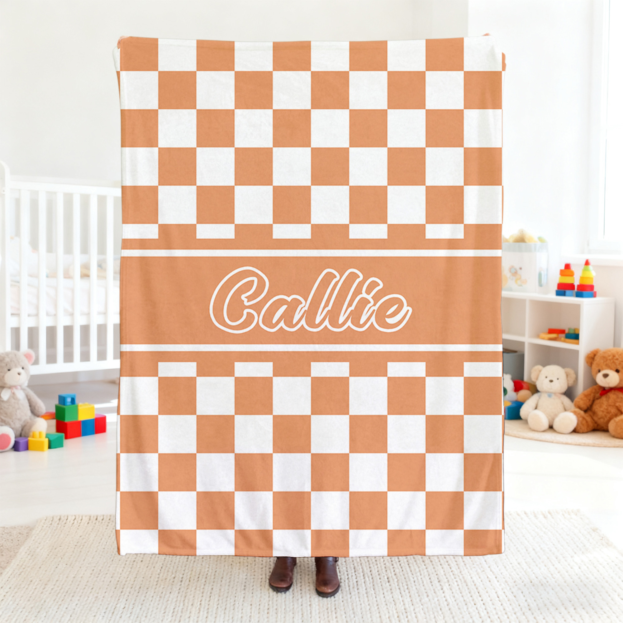 Couverture personnalisée en damier multicolore avec nom Cadeau d'anniversaire pour enfants et amis