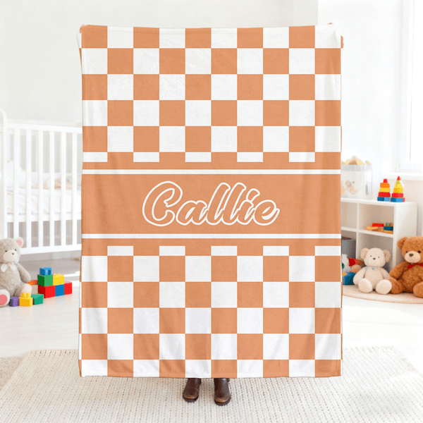 Personalized Checkerboard Multicolour Soft Throw Blanket with Name Home Decor Birthday Gift for Children Friends