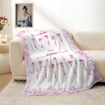 Personalised Toile De Jouy Birth Flower Soft Throw Blanket with Name Home Decor Birthday Christmas Gift for Mom Grandma