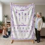 Personalised Toile De Jouy Birth Flower Soft Throw Blanket with Name Home Decor Birthday Christmas Gift for Mom Grandma