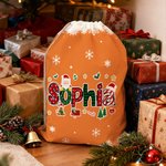 Personalized Santa Claus Elk Christmas Element Alphabet Canvas Drawstring Gift Bag with Name Christmas Gift for Kids