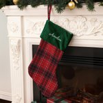 Personalised Plaid Christmas Stocking with Embroidered Name Patch Fireplace Hanging Holiday Decor Christmas Gift for Family