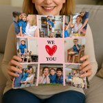 Taie d'oreiller personnalisée We Love You Multicolore avec 9 photos Décoration d'intérieur Anniversaire Pendaison de crémaillère Cadeau pour la famille