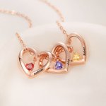 Personalized 1-6 Name Heart Pendants Necklace with Birthstone Dainty Jewellery Birthday Anniversary Christmas Gift for Women
